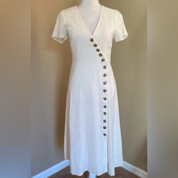 Madewell | Linen-Blend Button-Wrap Midi Dress - Picture 4 of 8